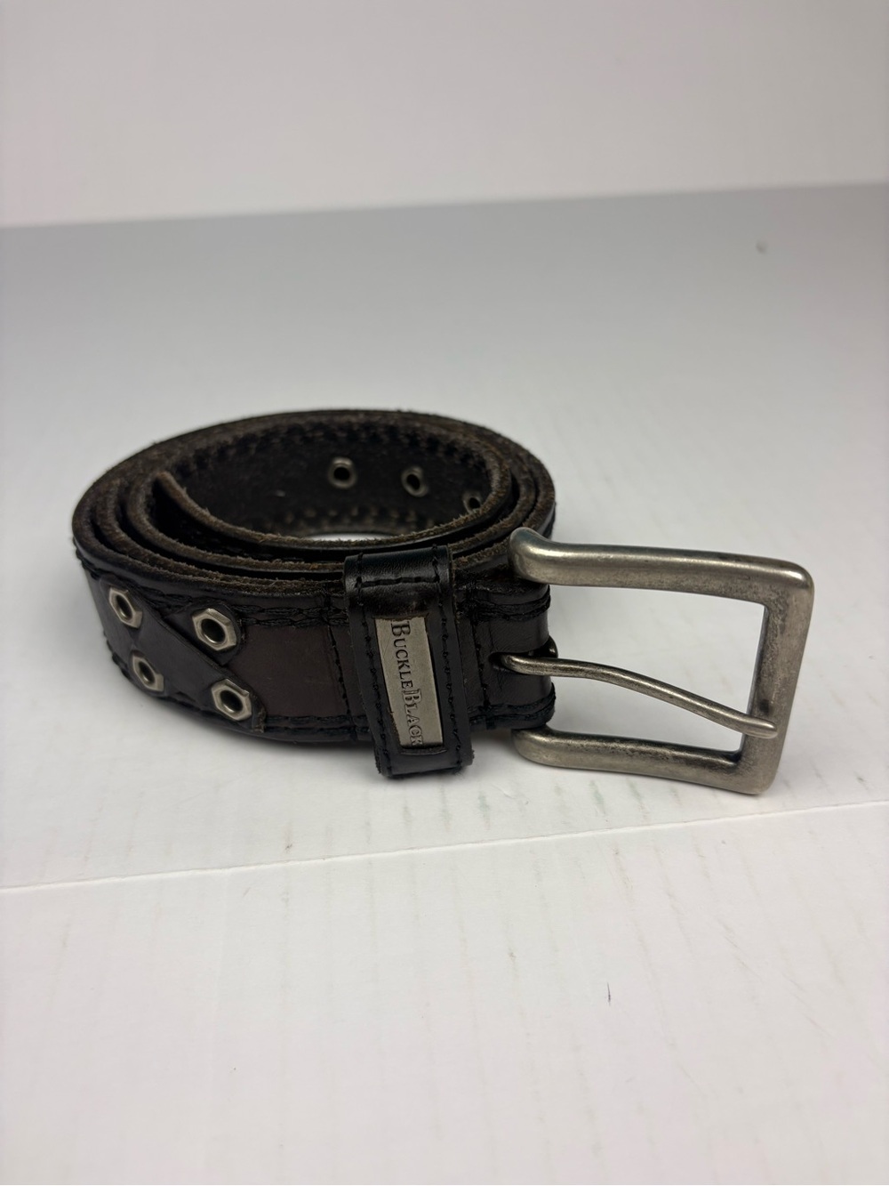 Buckle Black Adult Size 38 Belt Leather Dress Casual Silver Tone Adjustable